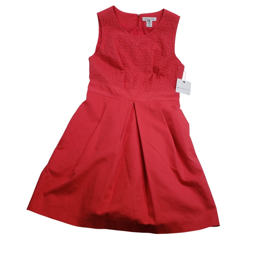 Liz Claiborne Womens Eyelet Lace Pleated Dress 6 Teaberry Pink 251-7110 0042